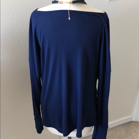 Basic Navy Blue L/S Drape Blouse - Picture 2 of 4